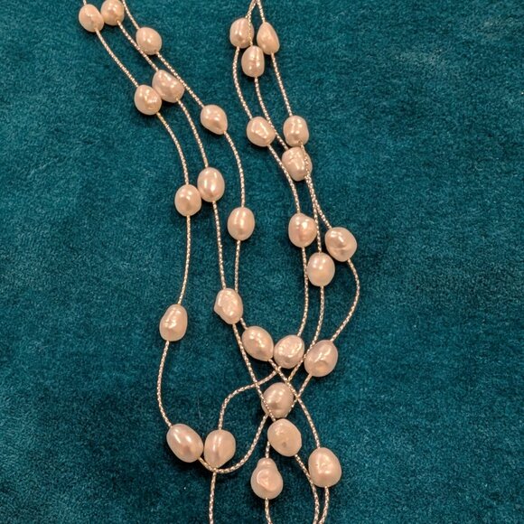 Sterling, 3 strands 18" L Sterling Silver 925 / fresh water pearls. - Picture 1 of 7